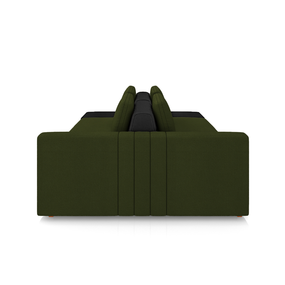 Sofá Ilha com Encosto e Almofadas Móveis Olimpo 285cm Modulado Linho/PU Verde/Preto G45 - Gran Belo