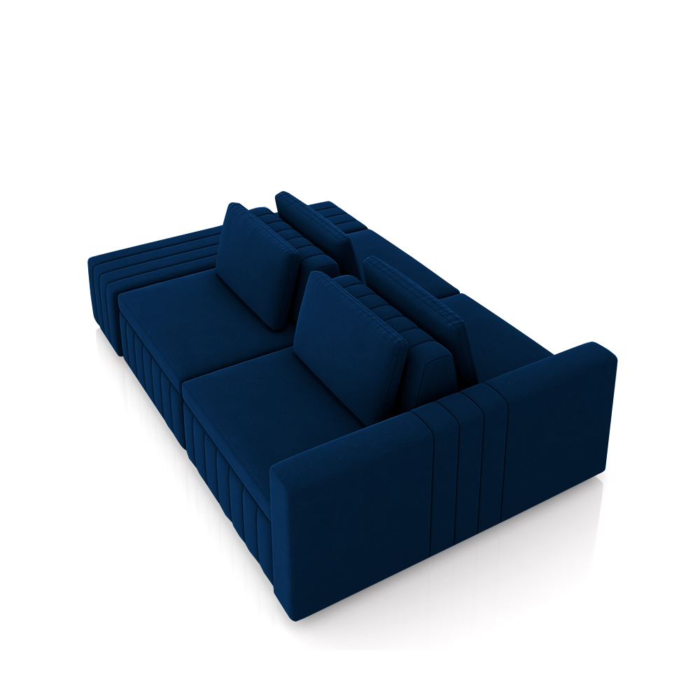 Sofá Ilha com Encosto e Almofadas Móveis Olimpo 285cm Modulado Veludo Azul Marinho G45 - Gran Belo