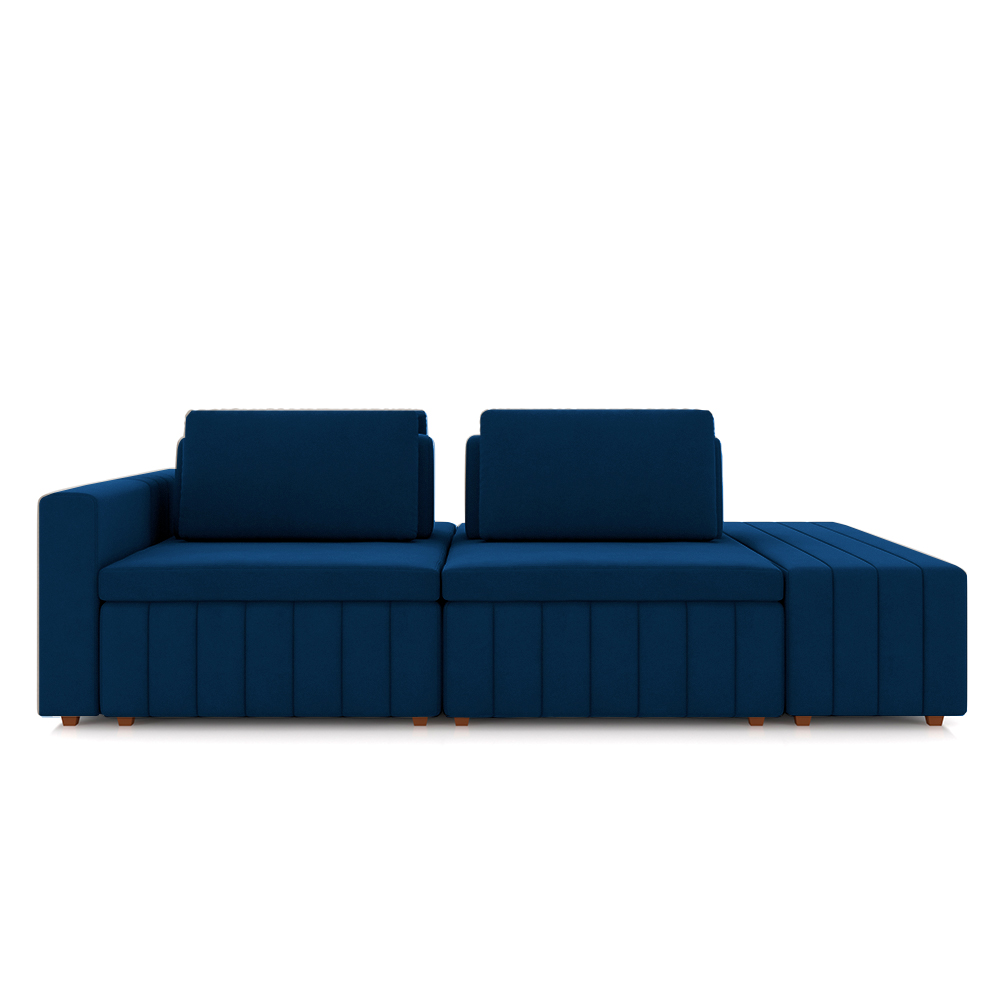 Sofá Ilha com Encosto e Almofadas Móveis Olimpo 285cm Modulado Veludo Azul Marinho G45 - Gran Belo