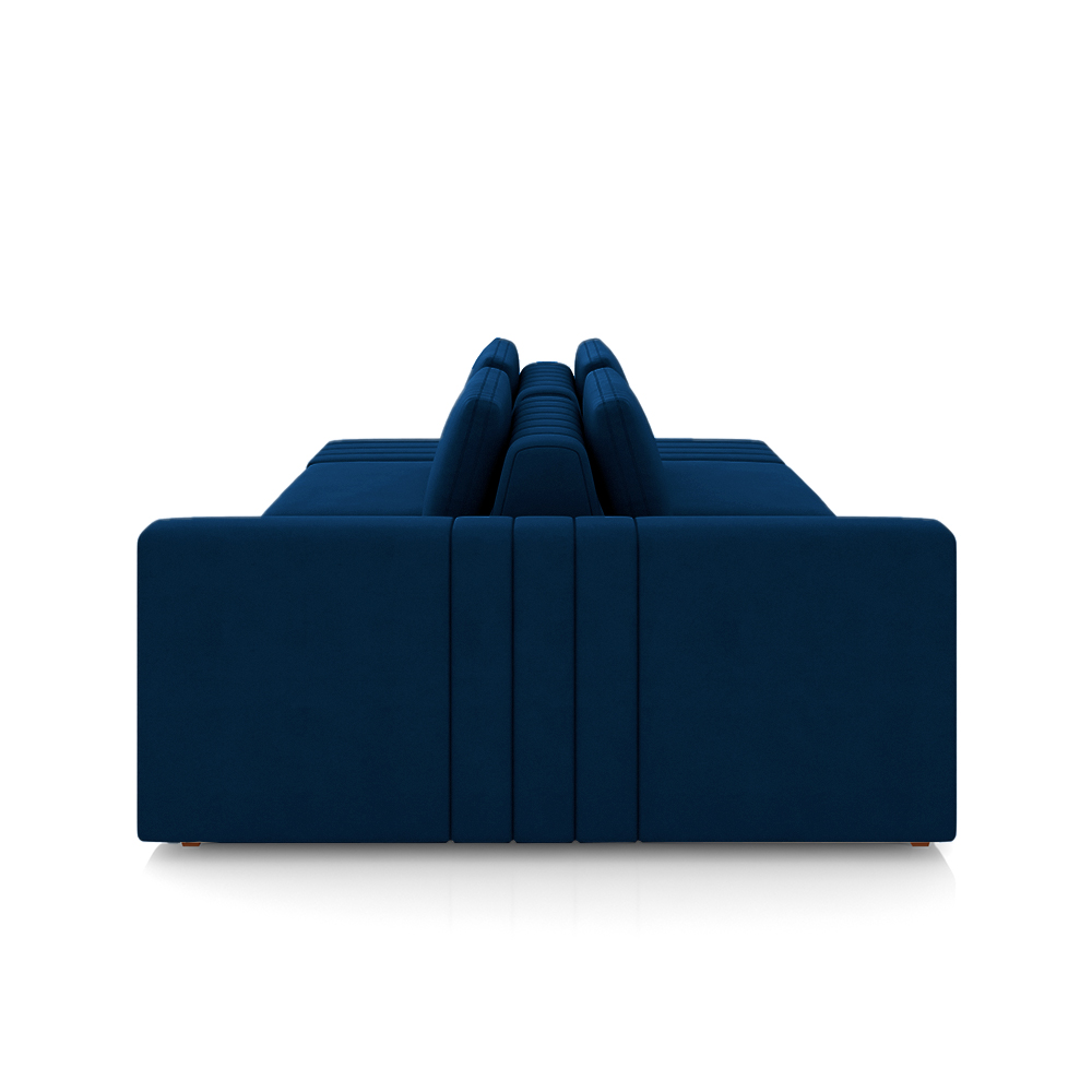 Sofá Ilha com Encosto e Almofadas Móveis Olimpo 285cm Modulado Veludo Azul Marinho G45 - Gran Belo