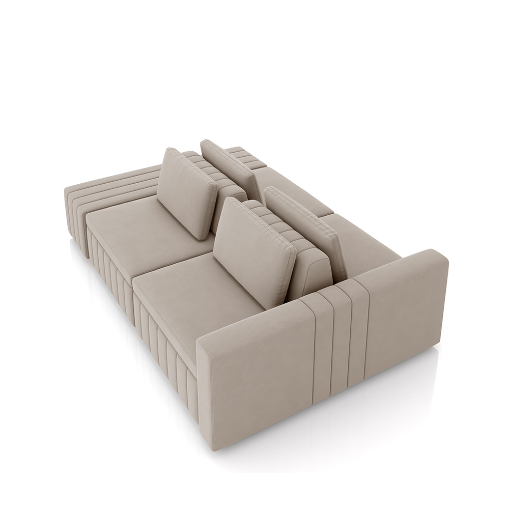 Sofá Ilha com Encosto e Almofadas Móveis Olimpo 285cm Modulado Veludo Bege G45 - Gran Belo