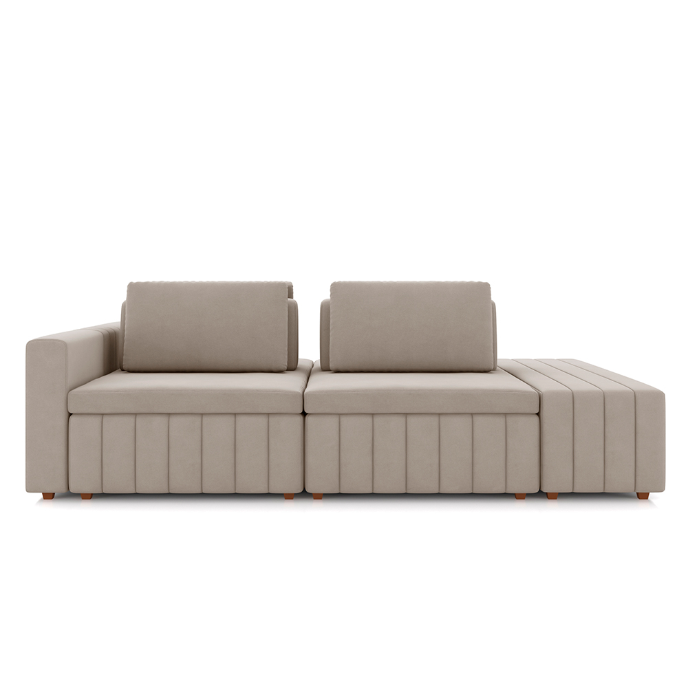 Sofá Ilha com Encosto e Almofadas Móveis Olimpo 285cm Modulado Veludo Bege G45 - Gran Belo