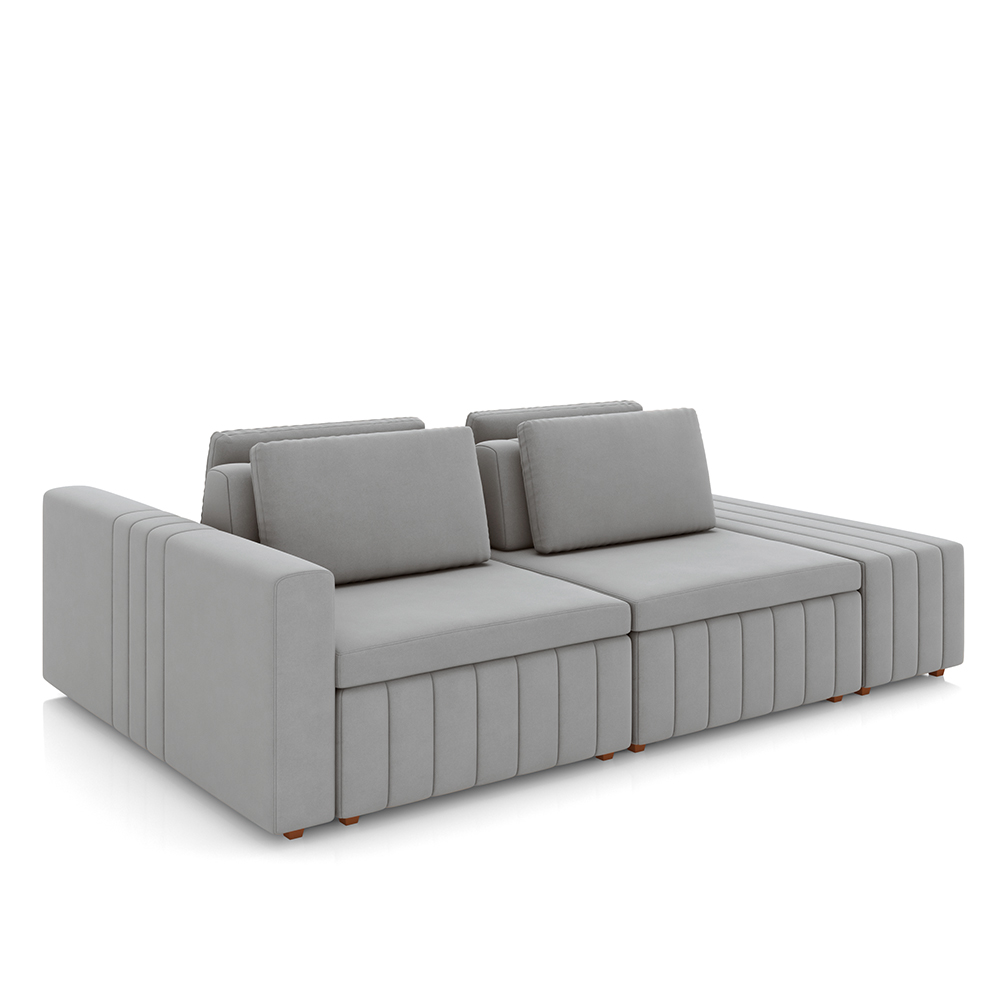 Sofá Ilha com Encosto e Almofadas Móveis Olimpo 285cm Modulado Veludo Cinza G45 - Gran Belo