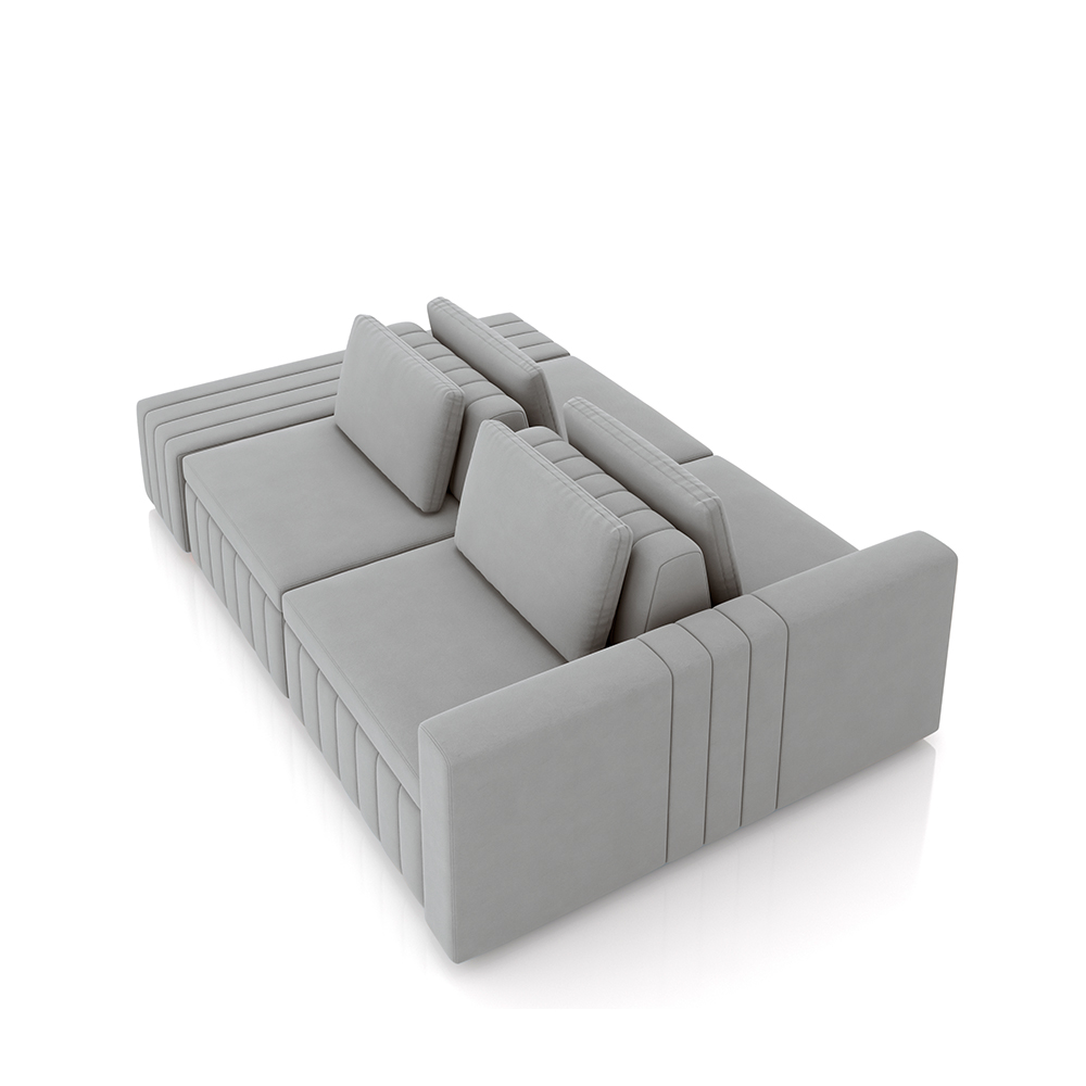 Sofá Ilha com Encosto e Almofadas Móveis Olimpo 285cm Modulado Veludo Cinza G45 - Gran Belo