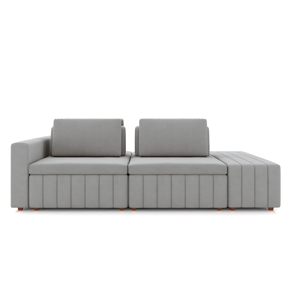 Sofá Ilha com Encosto e Almofadas Móveis Olimpo 285cm Modulado Veludo Cinza G45 - Gran Belo