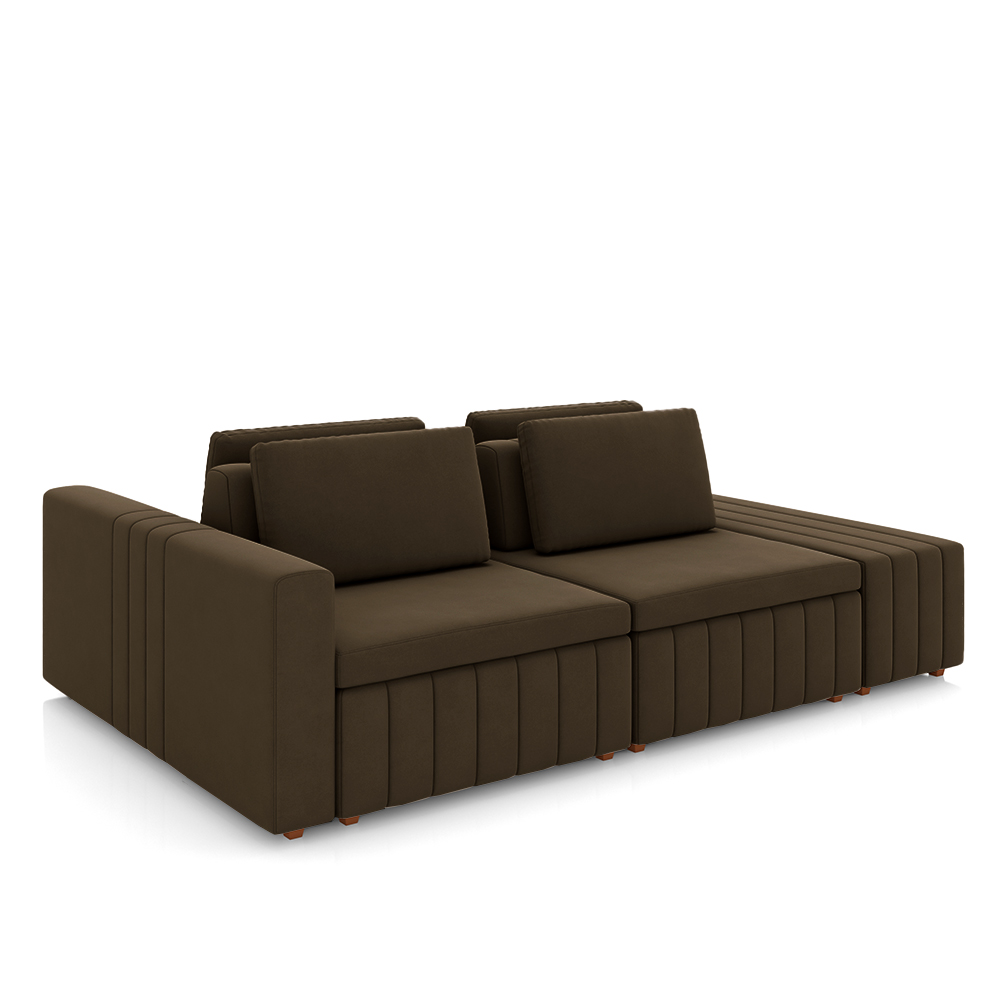 Sofá Ilha com Encosto e Almofadas Móveis Olimpo 285cm Modulado Veludo Marrom G45 - Gran Belo
