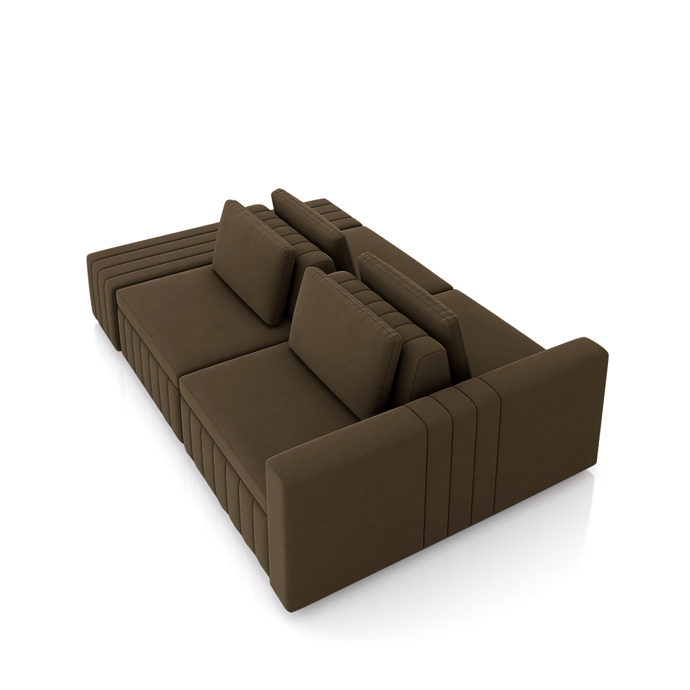 Sofá Ilha com Encosto e Almofadas Móveis Olimpo 285cm Modulado Veludo Marrom G45 - Gran Belo