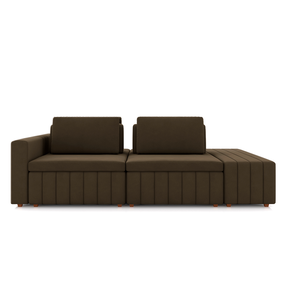 Sofá Ilha com Encosto e Almofadas Móveis Olimpo 285cm Modulado Veludo Marrom G45 - Gran Belo