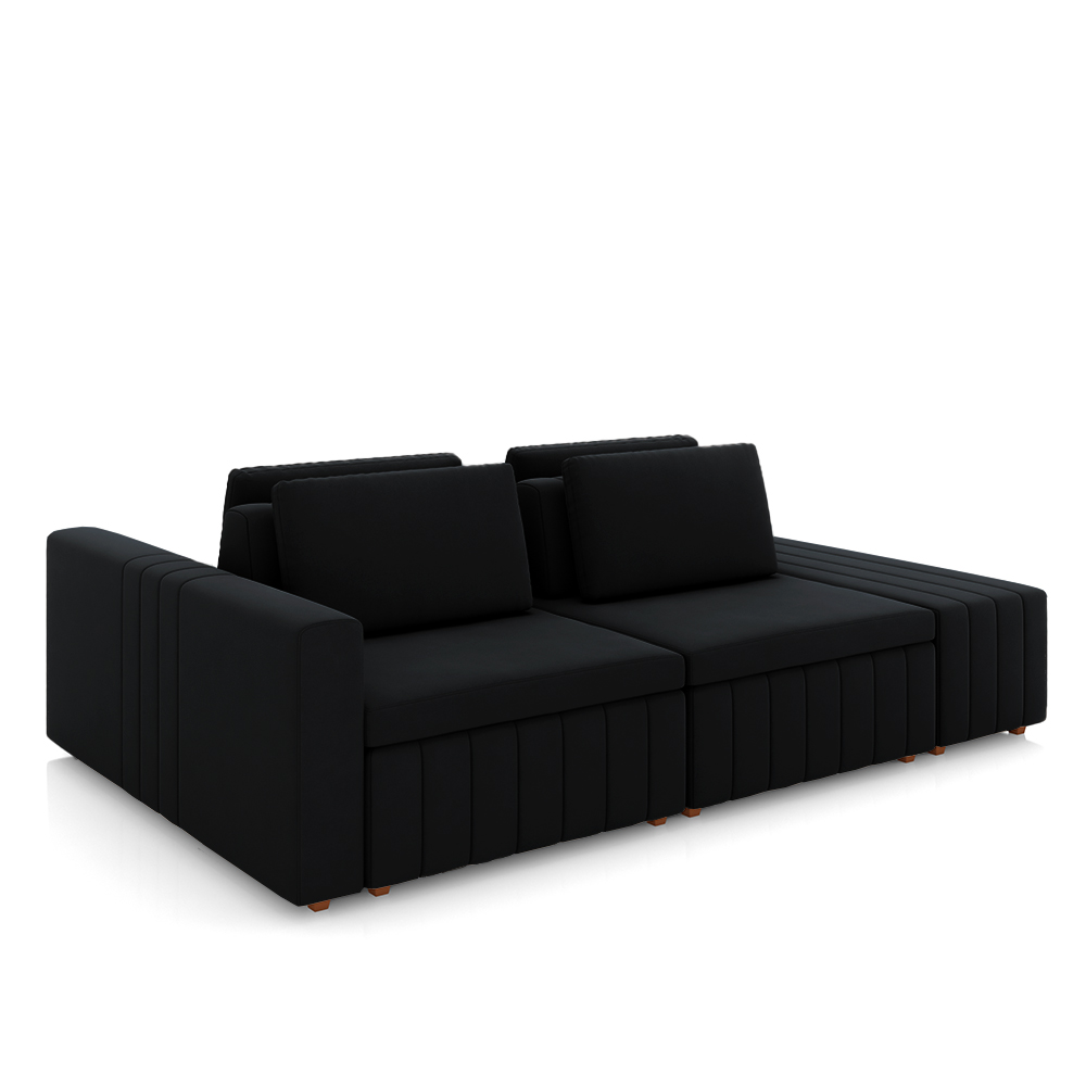 Sofá Ilha com Encosto e Almofadas Móveis Olimpo 285cm Modulado Veludo Preto G45 - Gran Belo