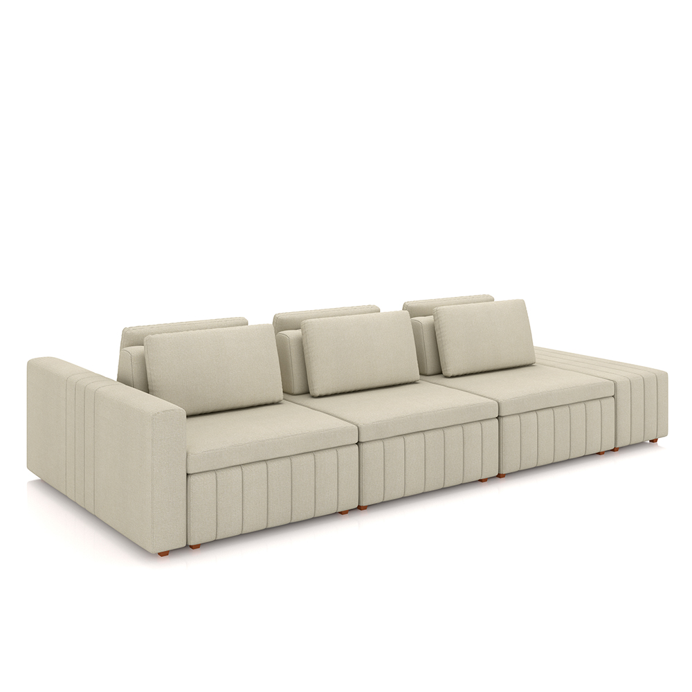 Sofá Ilha com Encosto e Almofadas Móveis Olimpo 335cm Modulado Linho Bege G45 - Gran Belo