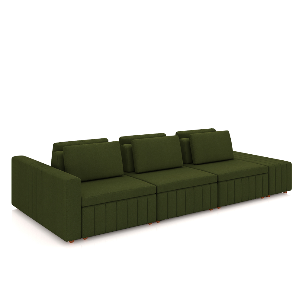 Sofá Ilha com Encosto e Almofadas Móveis Olimpo 335cm Modulado Linho Verde G45 - Gran Belo