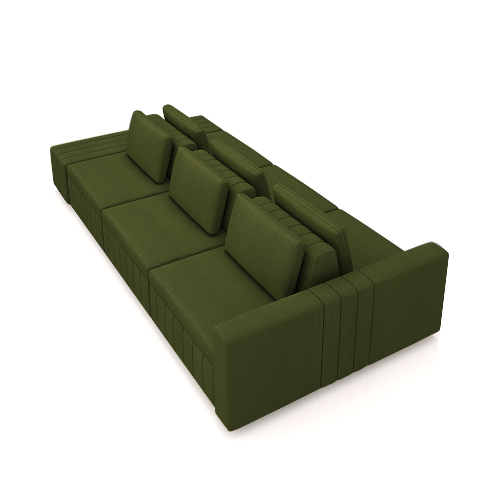 Sofá Ilha com Encosto e Almofadas Móveis Olimpo 335cm Modulado Linho Verde G45 - Gran Belo