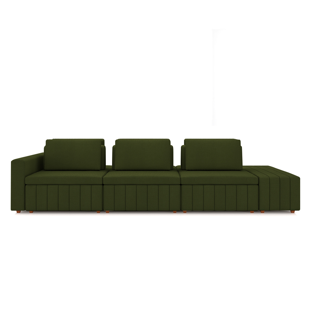 Sofá Ilha com Encosto e Almofadas Móveis Olimpo 335cm Modulado Linho Verde G45 - Gran Belo