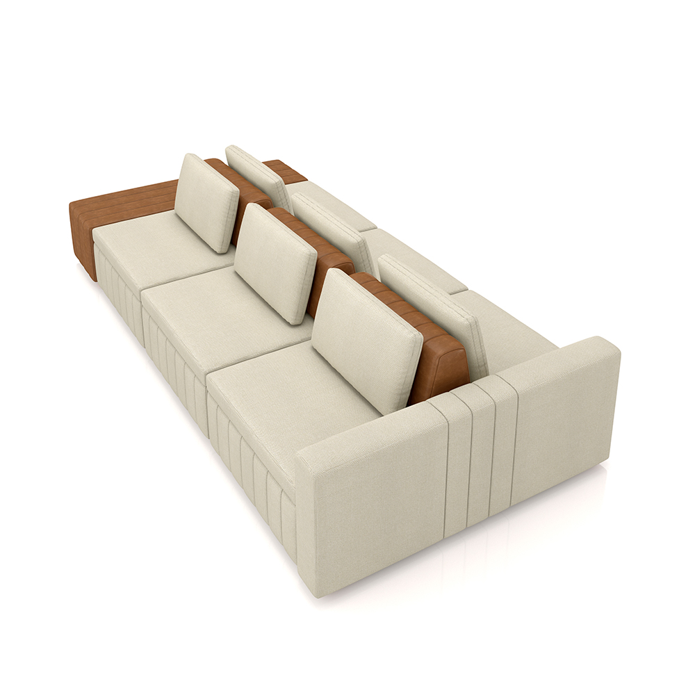 Sofá Ilha com Encosto e Almofadas Móveis Olimpo 335cm Modulado Linho/PU Bege/Caramelo G45 - Gran Belo