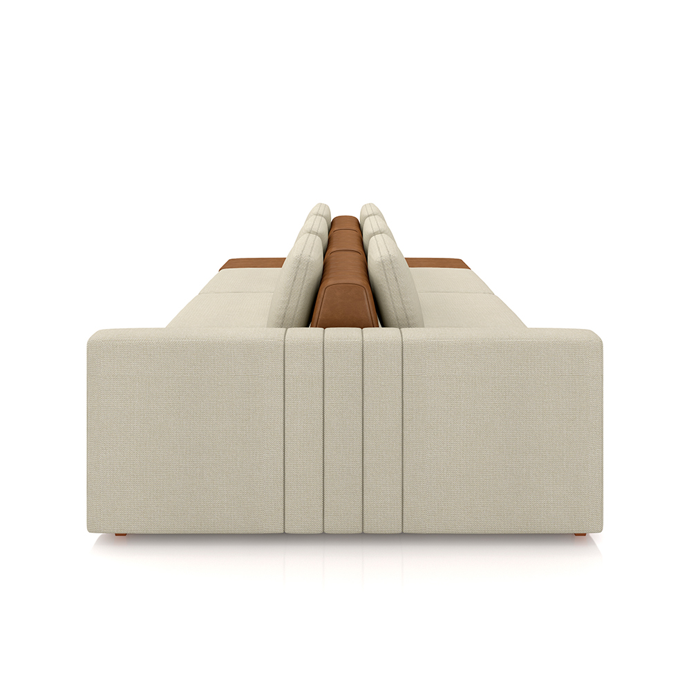 Sofá Ilha com Encosto e Almofadas Móveis Olimpo 335cm Modulado Linho/PU Bege/Caramelo G45 - Gran Belo