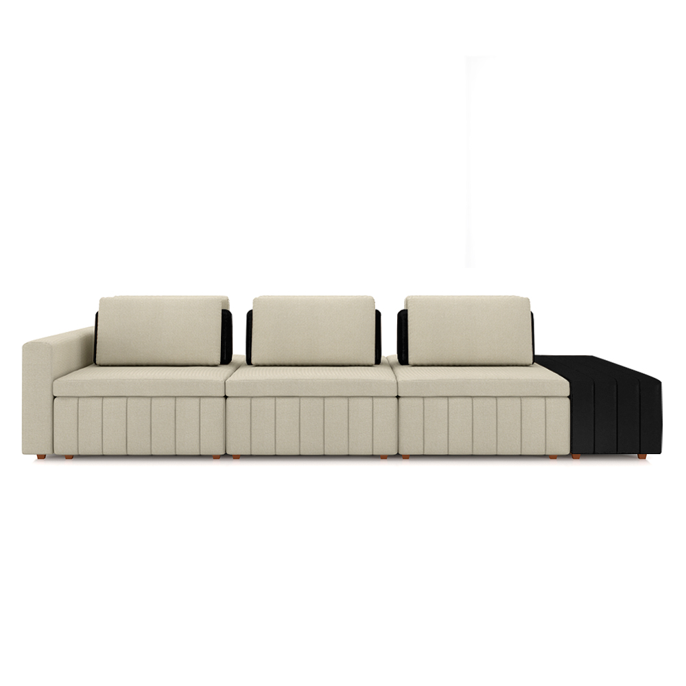 Sofá Ilha com Encosto e Almofadas Móveis Olimpo 335cm Modulado Linho/PU Bege/Preto G45 - Gran Belo