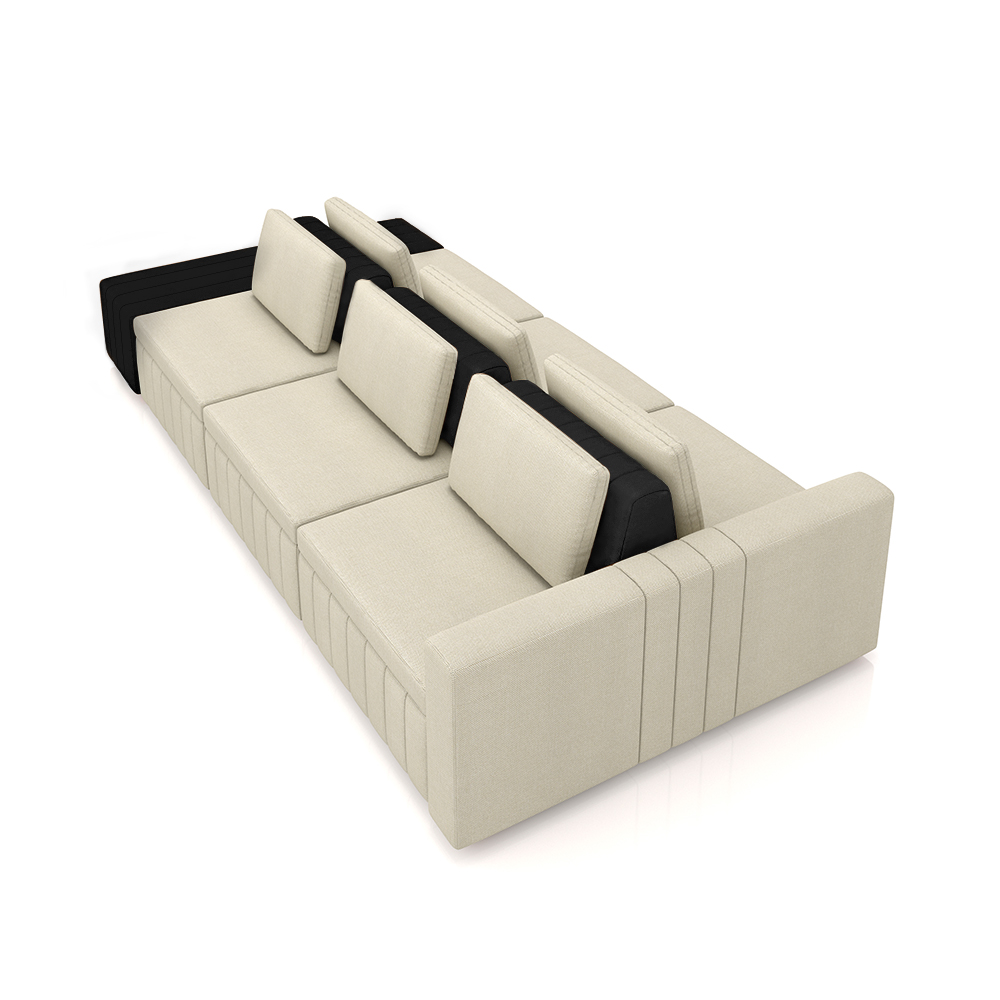 Sofá Ilha com Encosto e Almofadas Móveis Olimpo 335cm Modulado Linho/PU Bege/Preto G45 - Gran Belo