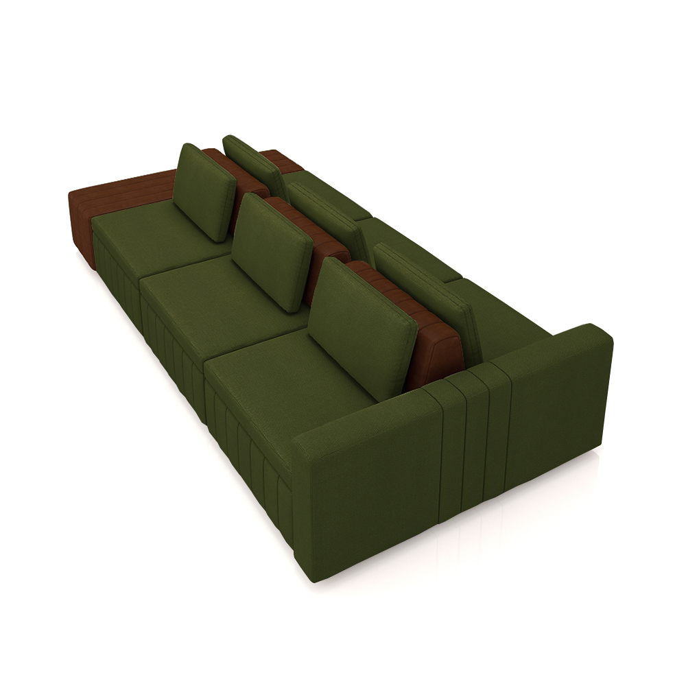 Sofá Ilha com Encosto e Almofadas Móveis Olimpo 335cm Modulado Linho/PU Verde/Marrom G45 - Gran Belo