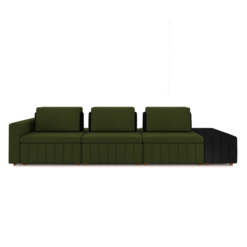 Sofá Ilha com Encosto e Almofadas Móveis Olimpo 335cm Modulado Linho/PU Verde/Preto G45 - Gran Belo