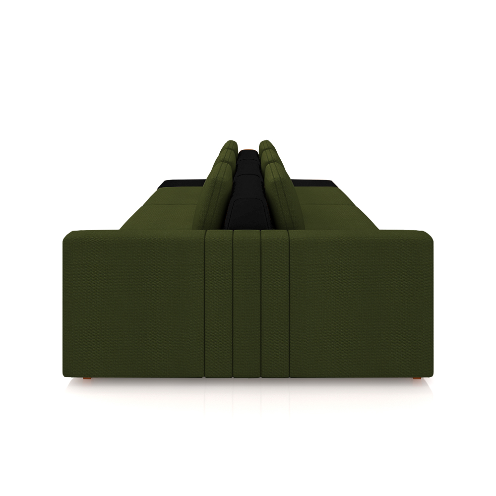 Sofá Ilha com Encosto e Almofadas Móveis Olimpo 335cm Modulado Linho/PU Verde/Preto G45 - Gran Belo