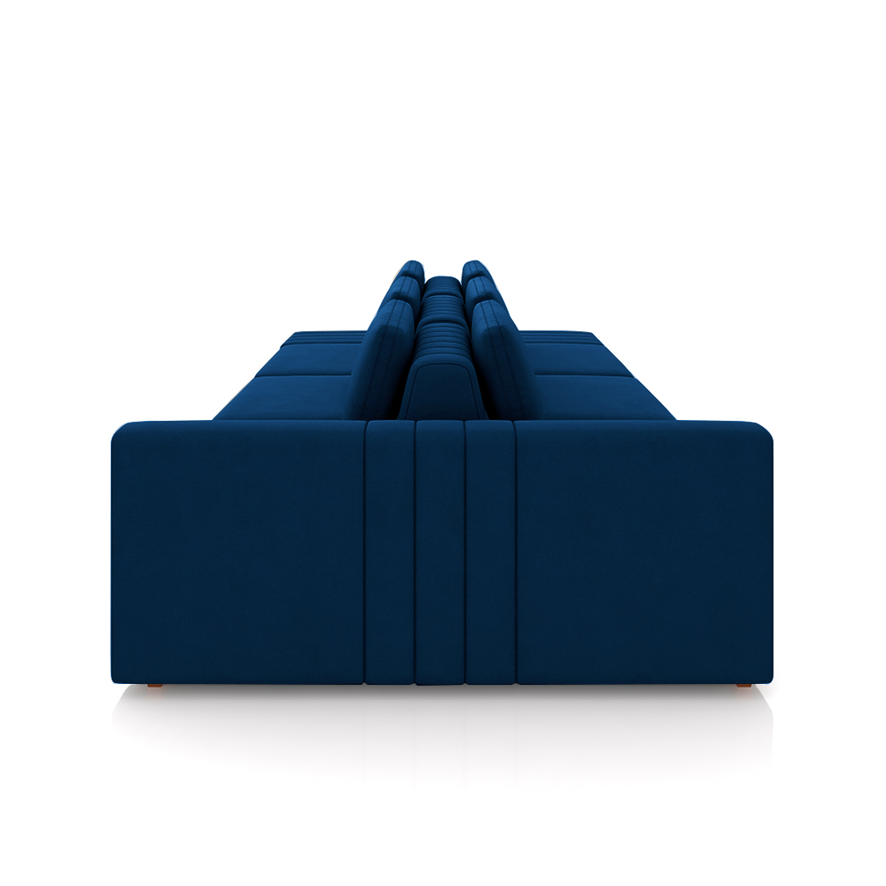 Sofá Ilha com Encosto e Almofadas Móveis Olimpo 335cm Modulado Veludo Azul Marinho G45 - Gran Belo