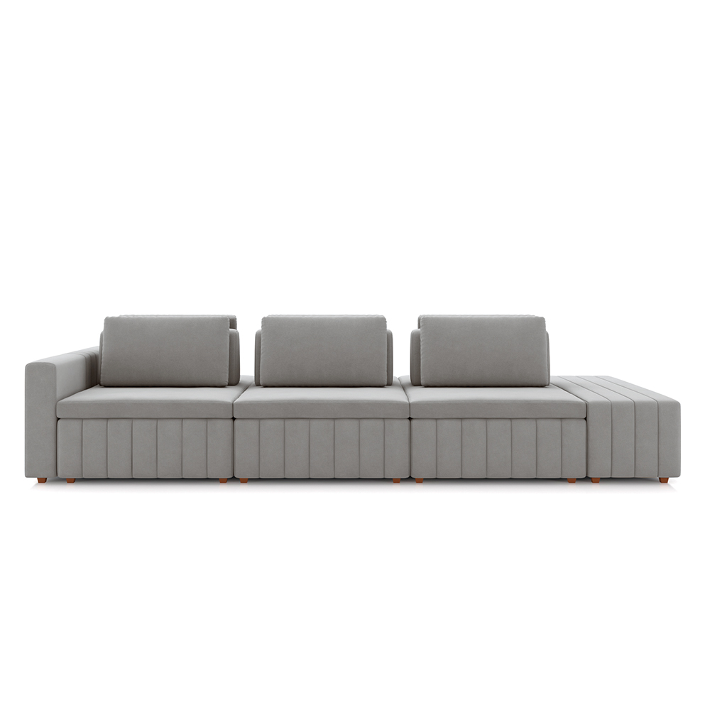 Sofá Ilha com Encosto e Almofadas Móveis Olimpo 335cm Modulado Veludo Cinza G45 - Gran Belo