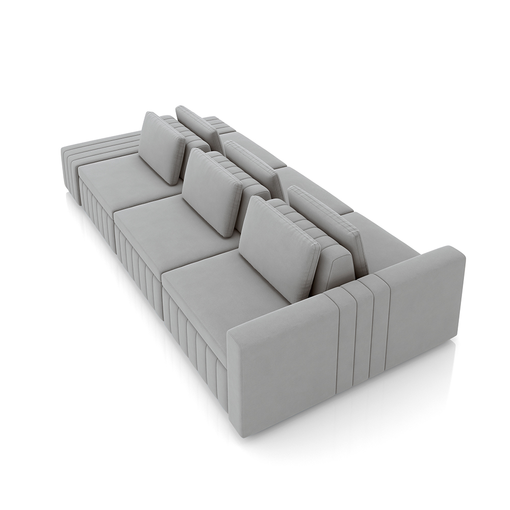 Sofá Ilha com Encosto e Almofadas Móveis Olimpo 335cm Modulado Veludo Cinza G45 - Gran Belo