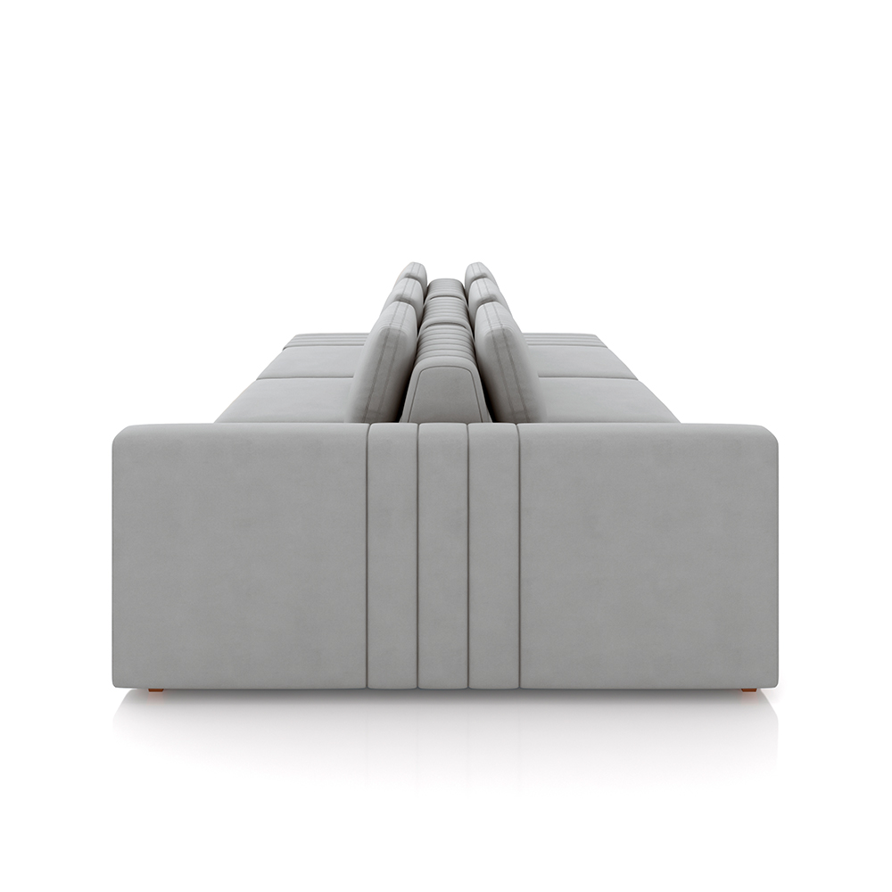 Sofá Ilha com Encosto e Almofadas Móveis Olimpo 335cm Modulado Veludo Cinza G45 - Gran Belo