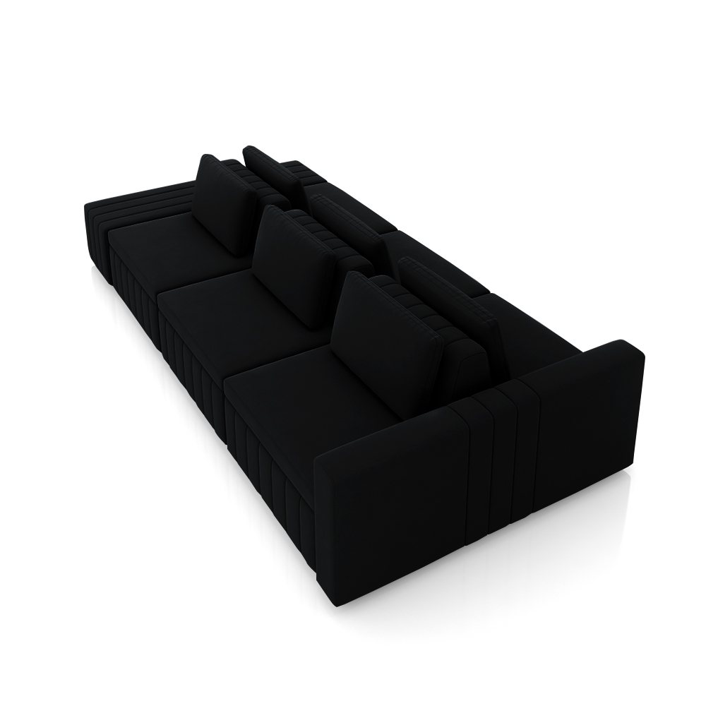 Sofá Ilha com Encosto e Almofadas Móveis Olimpo 335cm Modulado Veludo Preto G45 - Gran Belo