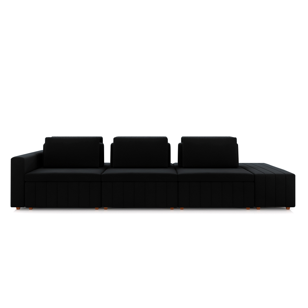 Sofá Ilha com Encosto e Almofadas Móveis Olimpo 335cm Modulado Veludo Preto G45 - Gran Belo