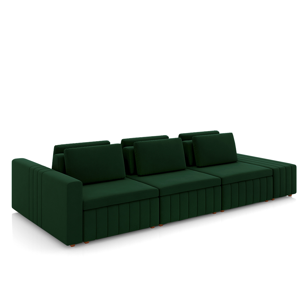 Sofá Ilha com Encosto e Almofadas Móveis Olimpo 335cm Modulado Veludo Verde G45 - Gran Belo