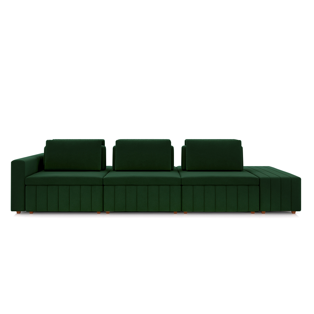 Sofá Ilha com Encosto e Almofadas Móveis Olimpo 335cm Modulado Veludo Verde G45 - Gran Belo