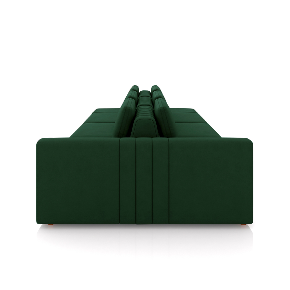 Sofá Ilha com Encosto e Almofadas Móveis Olimpo 335cm Modulado Veludo Verde G45 - Gran Belo