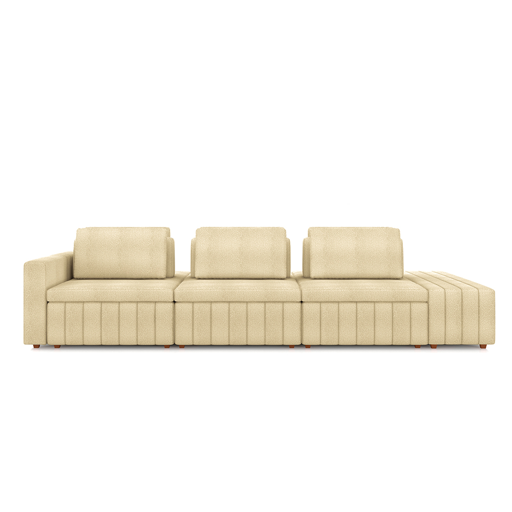 Sofá Ilha com Encosto e Almofadas Móveis Olimpo 365cm Modulado Bouclê Bege G45 - Gran Belo