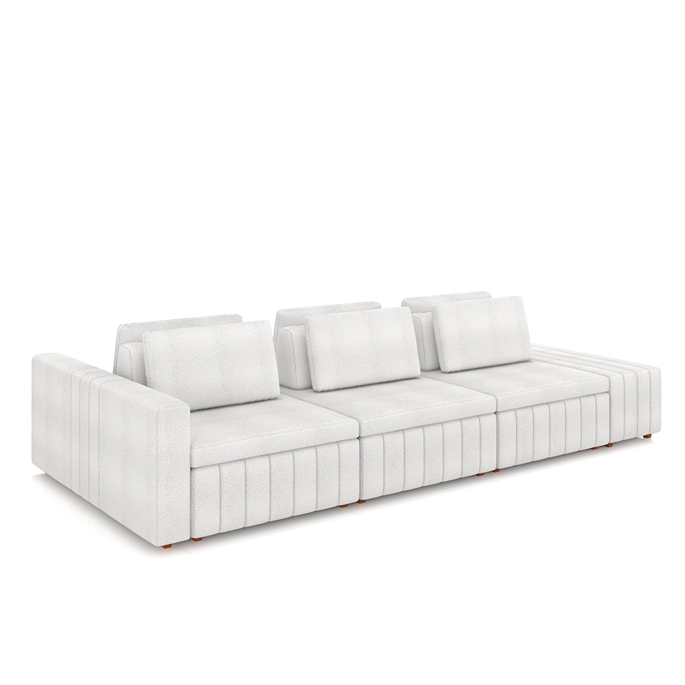 Sofá Ilha com Encosto e Almofadas Móveis Olimpo 365cm Modulado Bouclê Branco G45 - Gran Belo