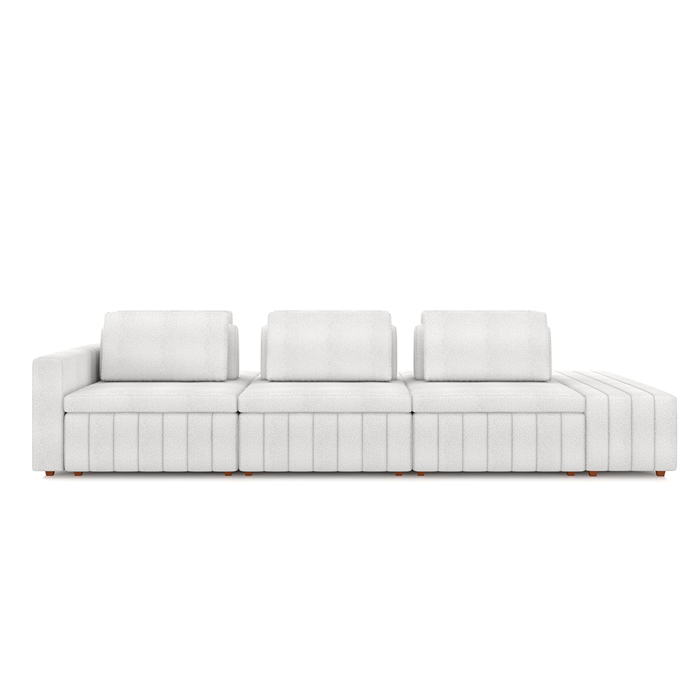 Sofá Ilha com Encosto e Almofadas Móveis Olimpo 365cm Modulado Bouclê Branco G45 - Gran Belo