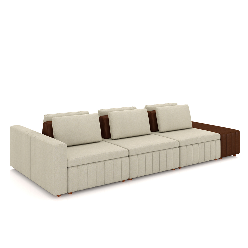 Sofá Ilha com Encosto e Almofadas Móveis Olimpo 365cm Modulado Linho/PU Bege/Marrom G45 - Gran Belo