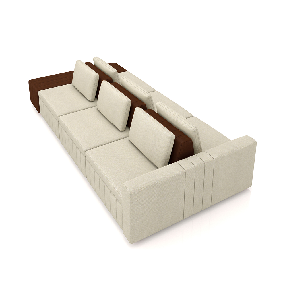 Sofá Ilha com Encosto e Almofadas Móveis Olimpo 365cm Modulado Linho/PU Bege/Marrom G45 - Gran Belo