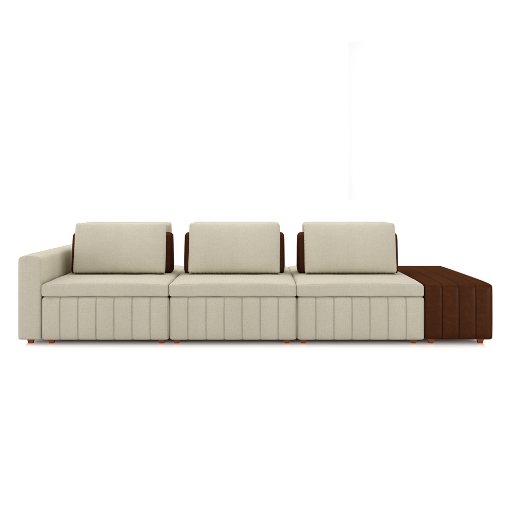 Sofá Ilha com Encosto e Almofadas Móveis Olimpo 365cm Modulado Linho/PU Bege/Marrom G45 - Gran Belo