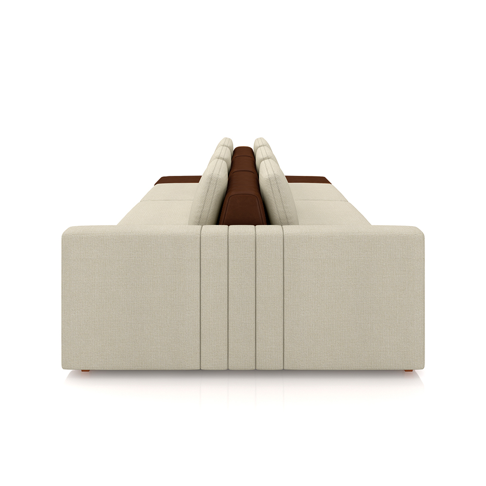 Sofá Ilha com Encosto e Almofadas Móveis Olimpo 365cm Modulado Linho/PU Bege/Marrom G45 - Gran Belo