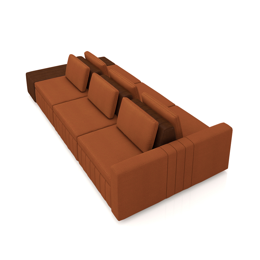 Sofá Ilha com Encosto e Almofadas Móveis Olimpo 365cm Modulado Linho/PU Terracota/Marrom G45 - Gran Belo