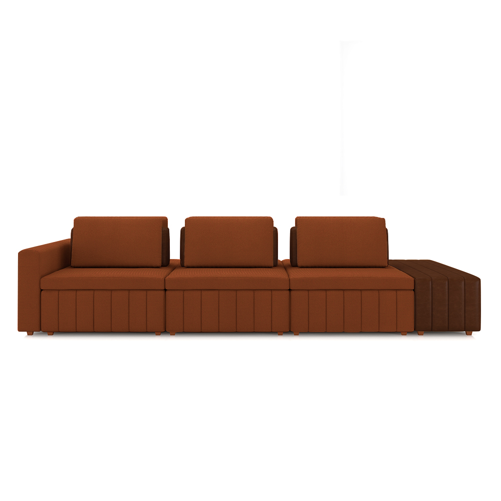 Sofá Ilha com Encosto e Almofadas Móveis Olimpo 365cm Modulado Linho/PU Terracota/Marrom G45 - Gran Belo