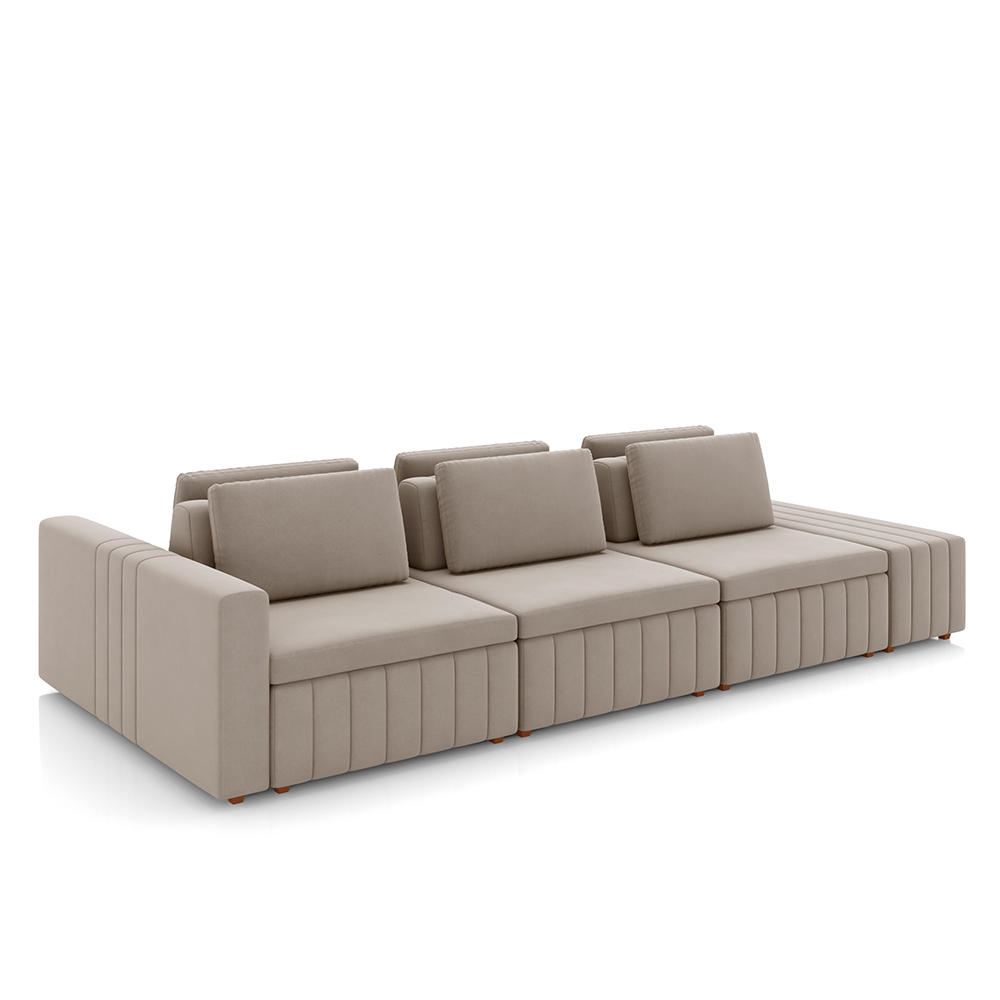 Sofá Ilha com Encosto e Almofadas Móveis Olimpo 365cm Modulado Veludo Bege G45 - Gran Belo