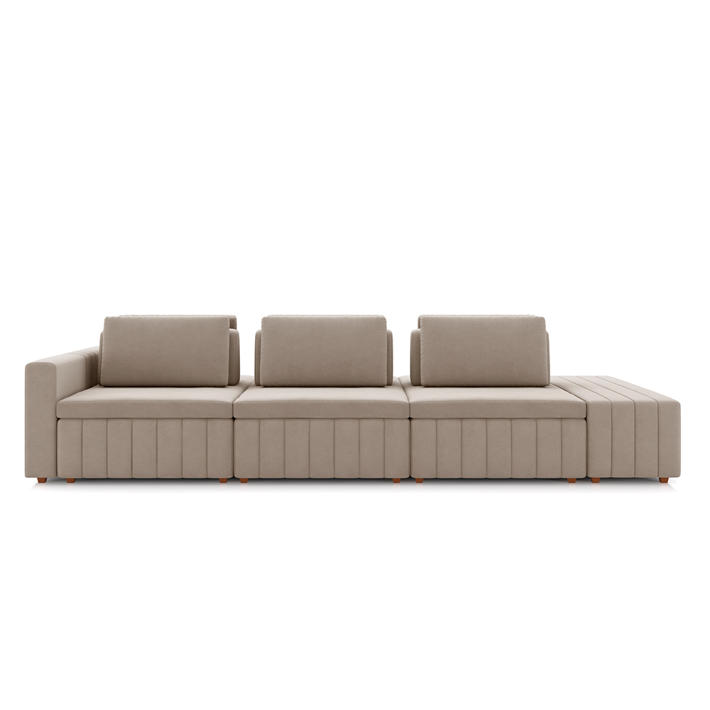 Sofá Ilha com Encosto e Almofadas Móveis Olimpo 365cm Modulado Veludo Bege G45 - Gran Belo