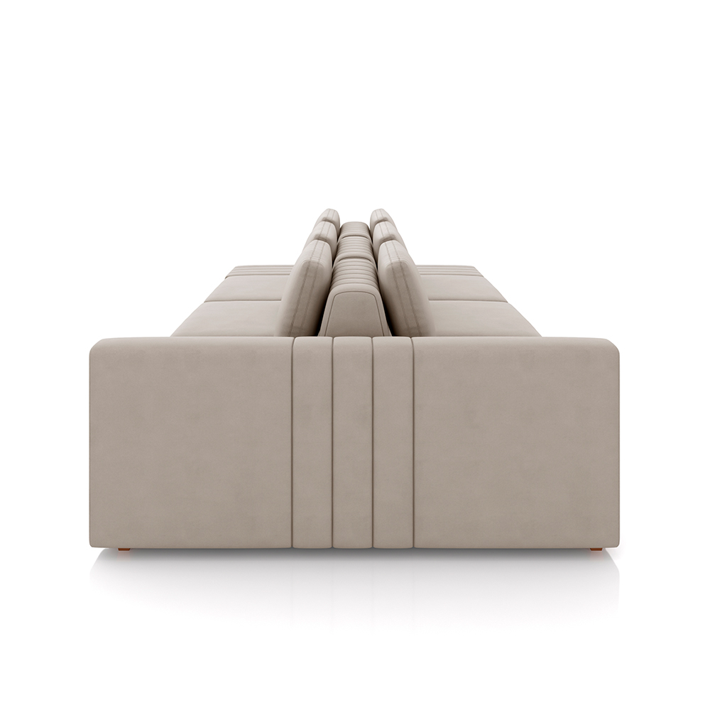 Sofá Ilha com Encosto e Almofadas Móveis Olimpo 365cm Modulado Veludo Bege G45 - Gran Belo