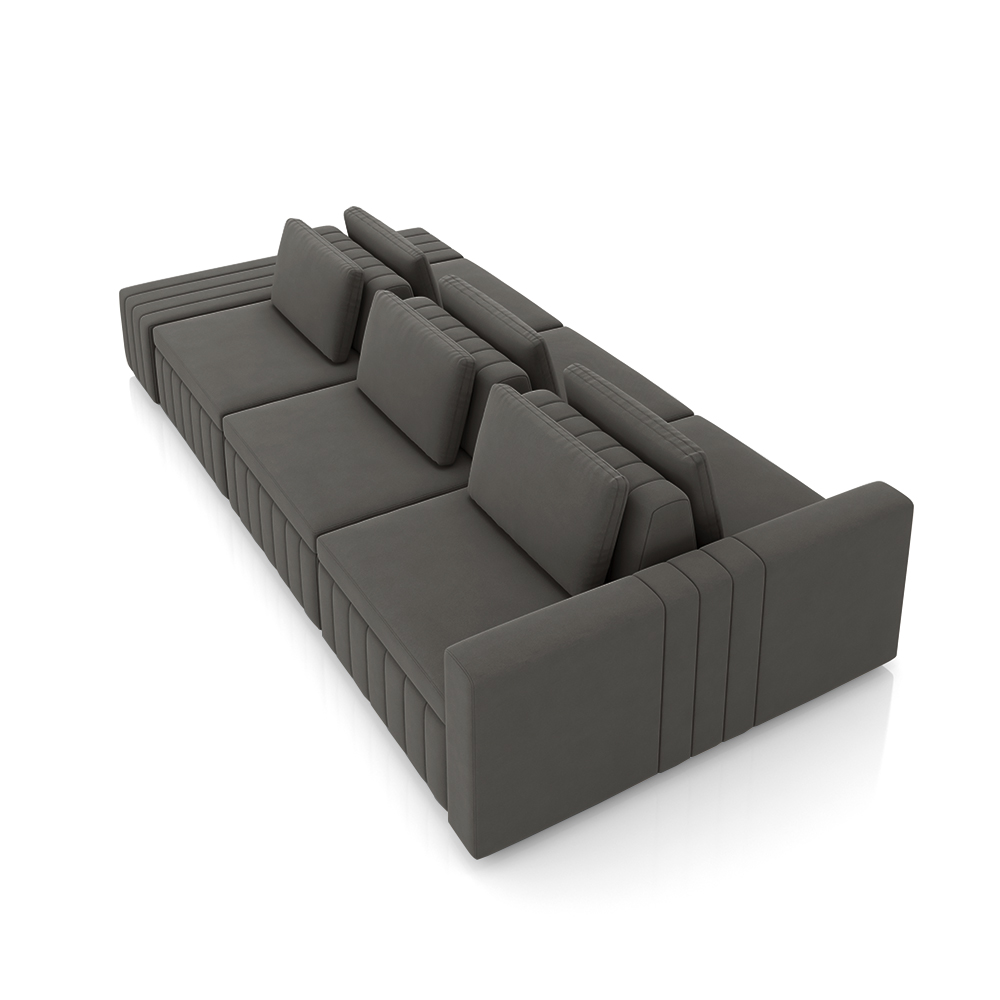 Sofá Ilha com Encosto e Almofadas Móveis Olimpo 365cm Modulado Veludo Grafite G45 - Gran Belo