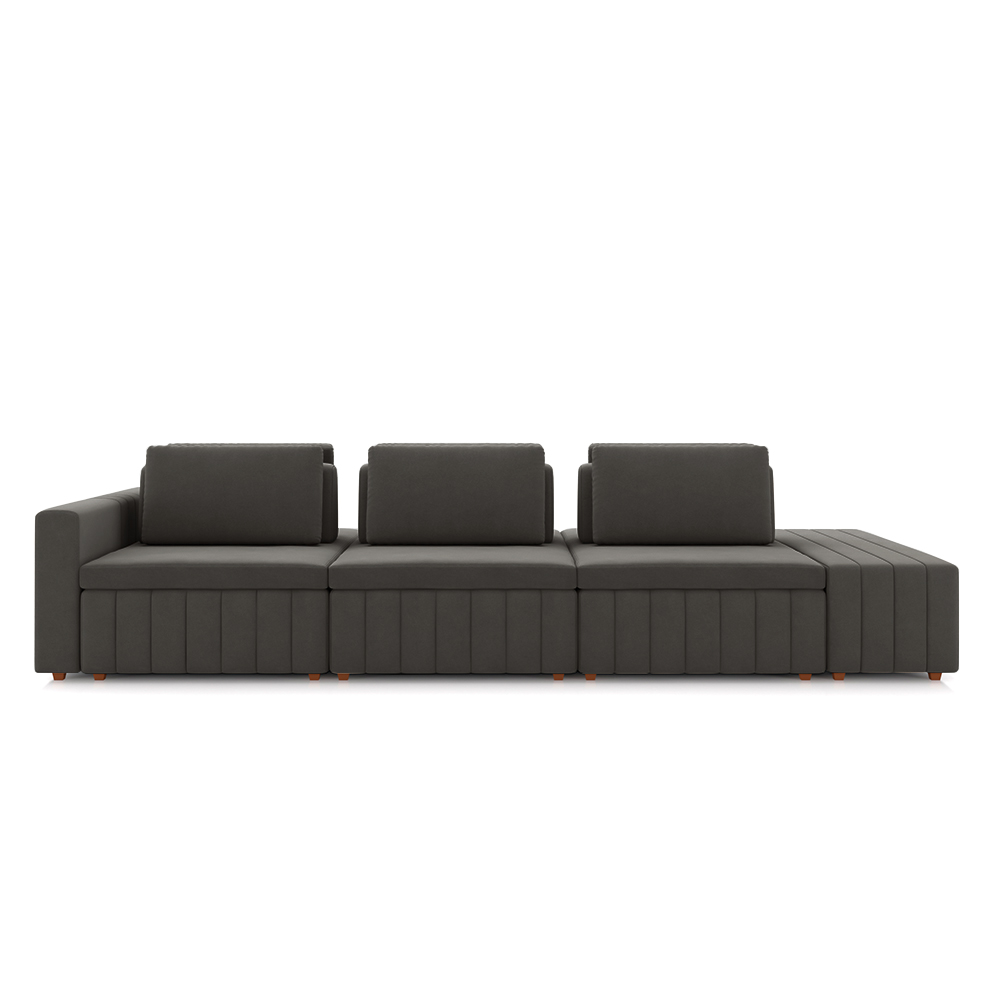 Sofá Ilha com Encosto e Almofadas Móveis Olimpo 365cm Modulado Veludo Grafite G45 - Gran Belo