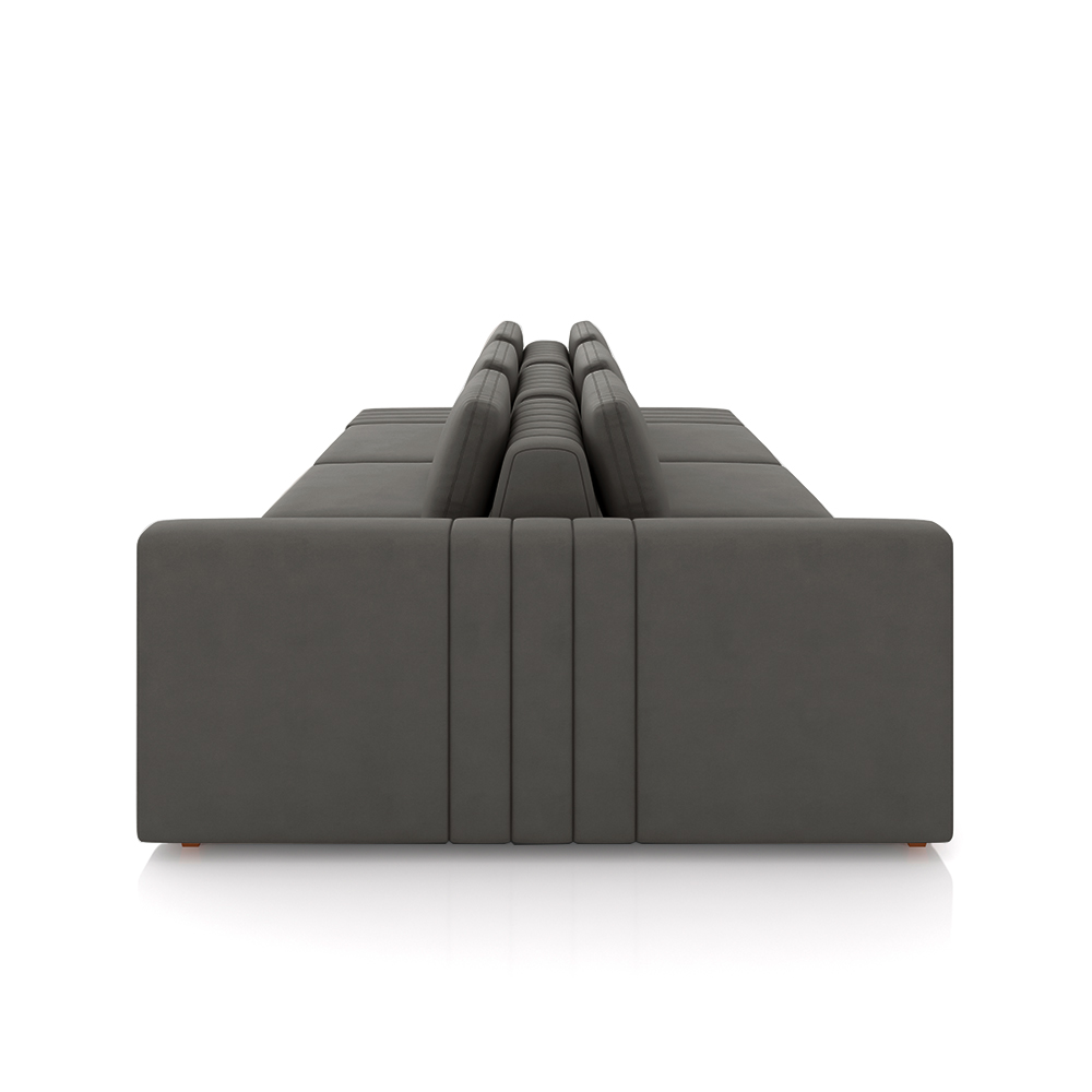 Sofá Ilha com Encosto e Almofadas Móveis Olimpo 365cm Modulado Veludo Grafite G45 - Gran Belo