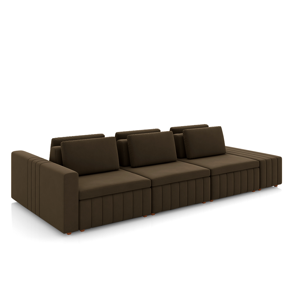 Sofá Ilha com Encosto e Almofadas Móveis Olimpo 365cm Modulado Veludo Marrom G45 - Gran Belo