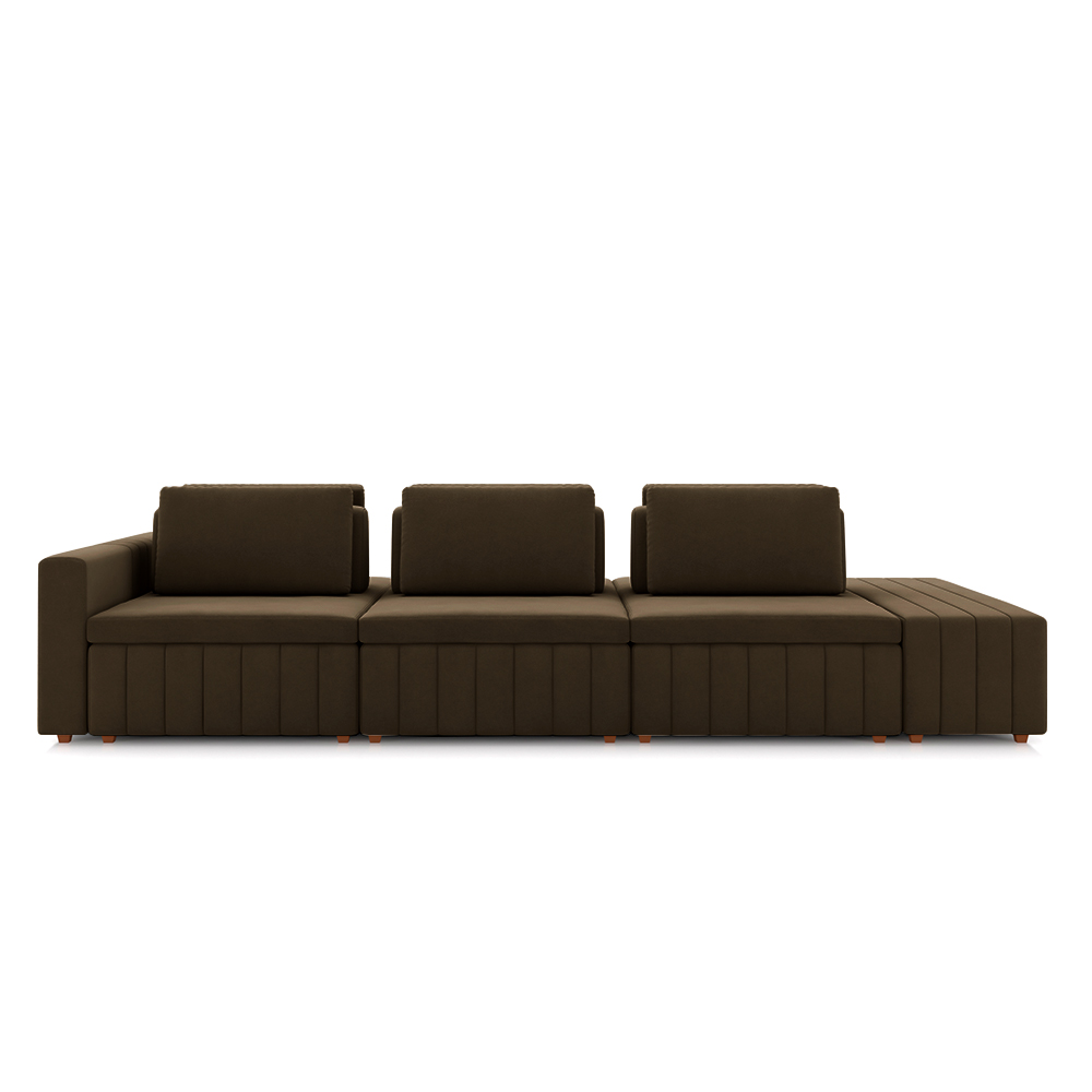 Sofá Ilha com Encosto e Almofadas Móveis Olimpo 365cm Modulado Veludo Marrom G45 - Gran Belo